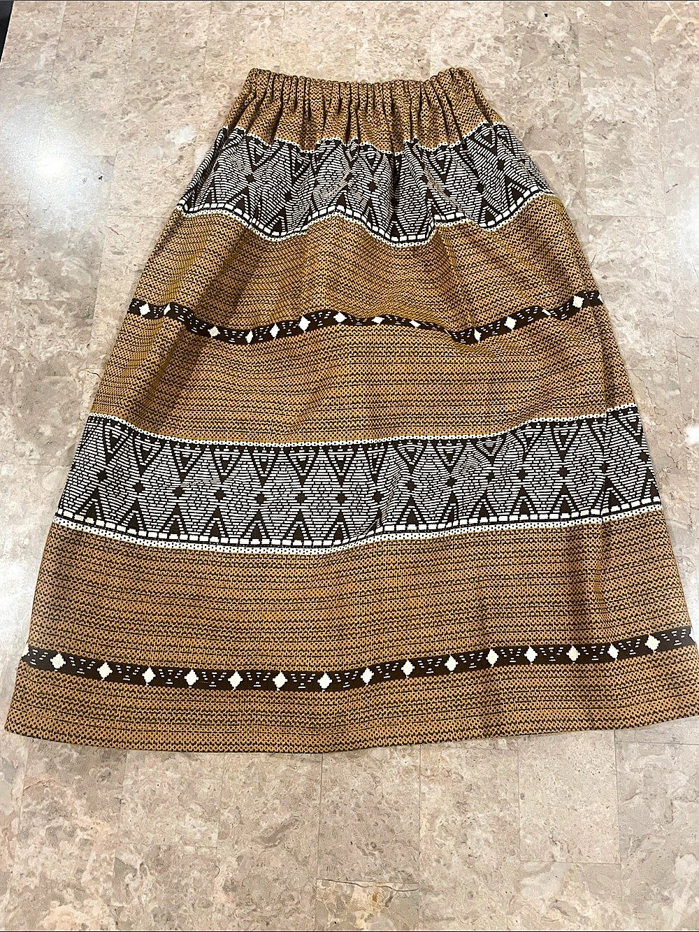Handmade true vintage Brown & Black Aztec Geometric Skirt XS/S